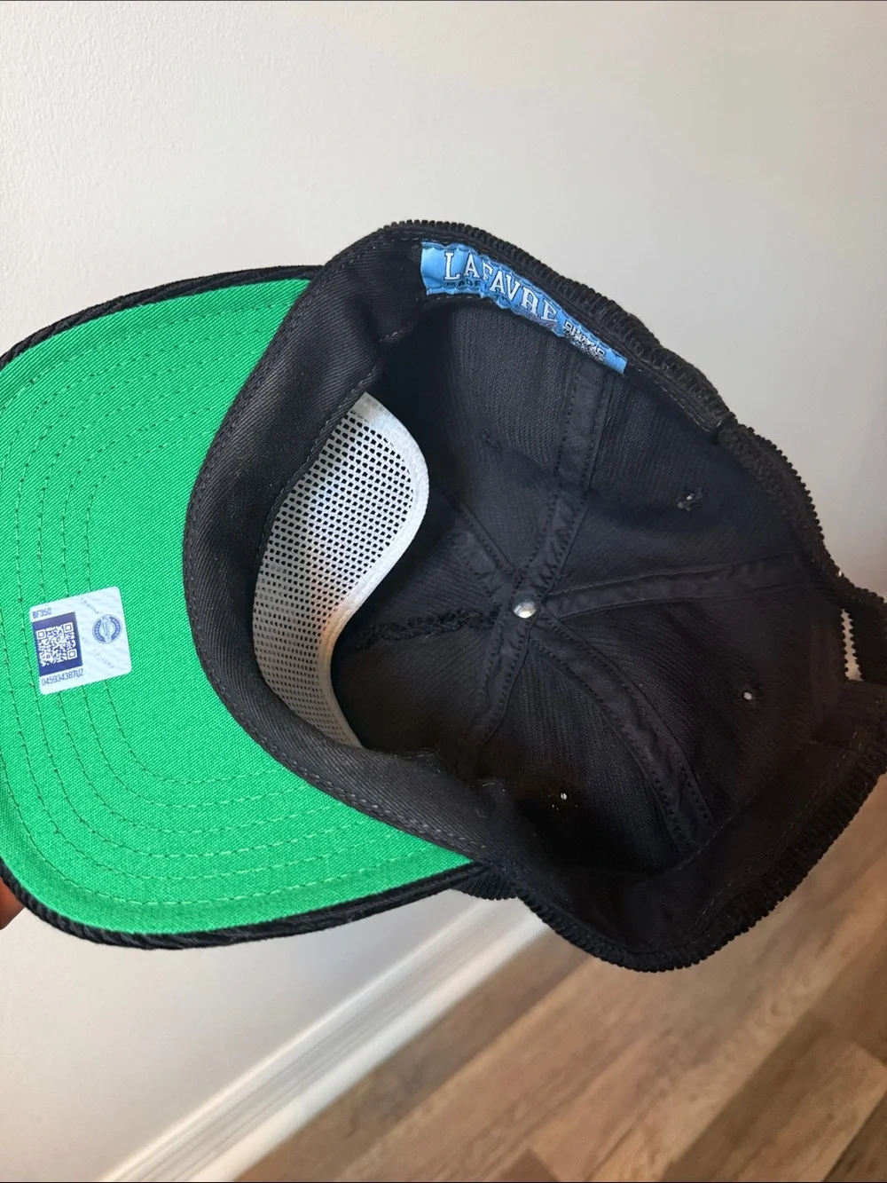 Black Corduroy Bulldog Cap with Red Accent
